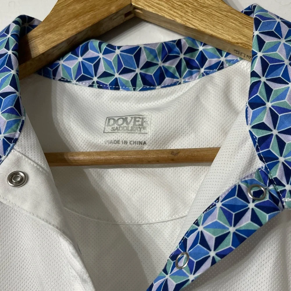 Dover Saddlery | White Polo with Blue Geometric Collar - Picture 2 of 4